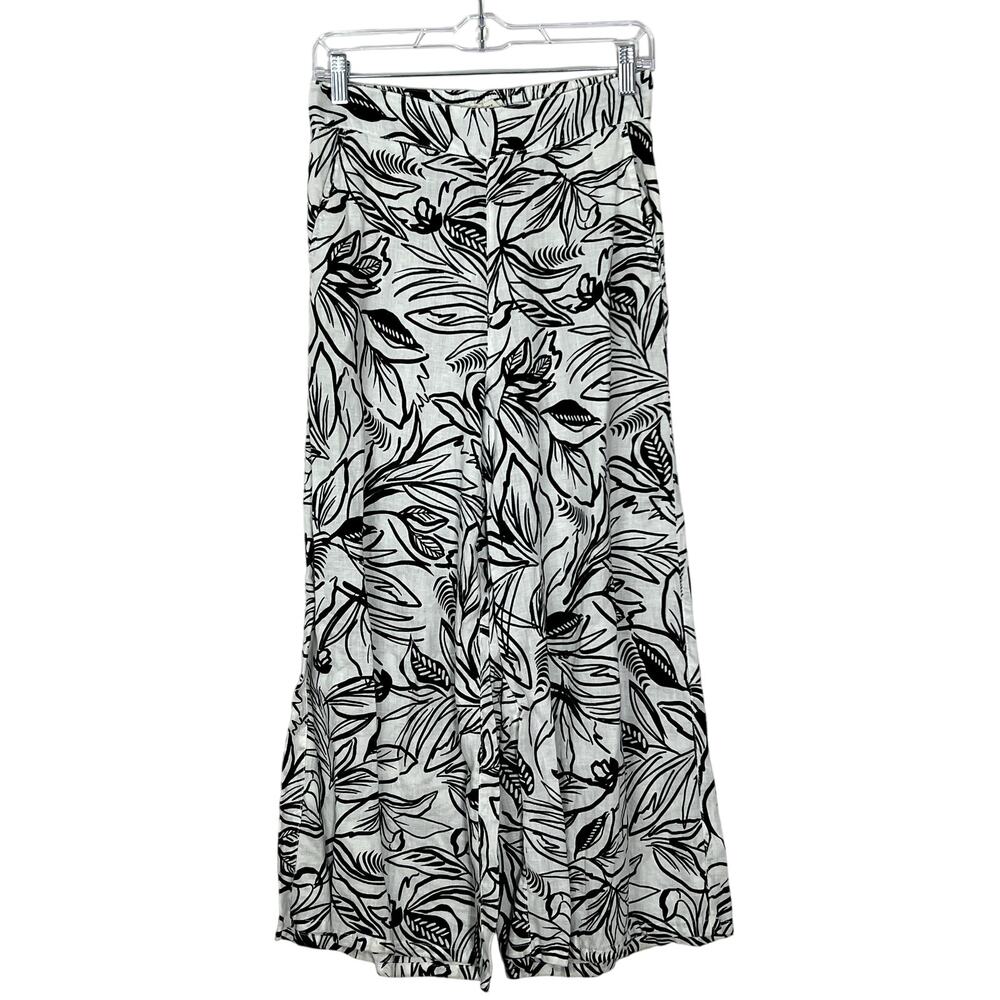 Floral Black and White Wide-Leg Pants